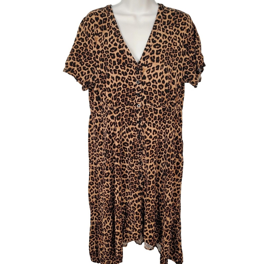 Torrid Leopard Print Button Front Handkerchief Hem Dress Brown Black Size 1 edgy